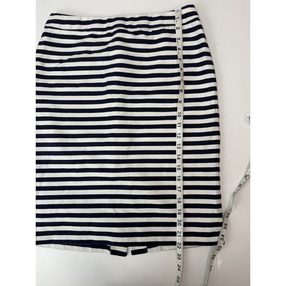 J.Crew No. 2 Pencil Skirt Size 4 Navy White Stripe Linen Cotton Preppy Nautical - Picture 3 of 6